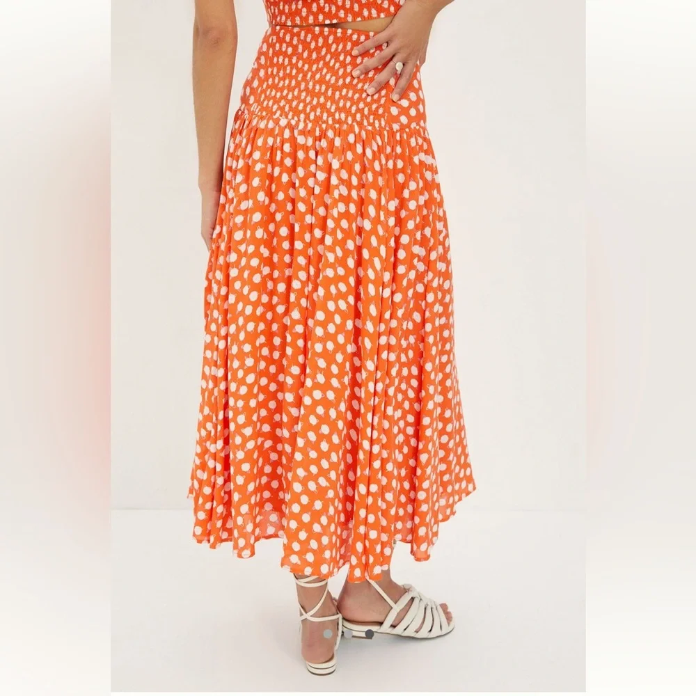Anthropologie Vibrant Red Floral Midi Skirt - Picture 3 of 10